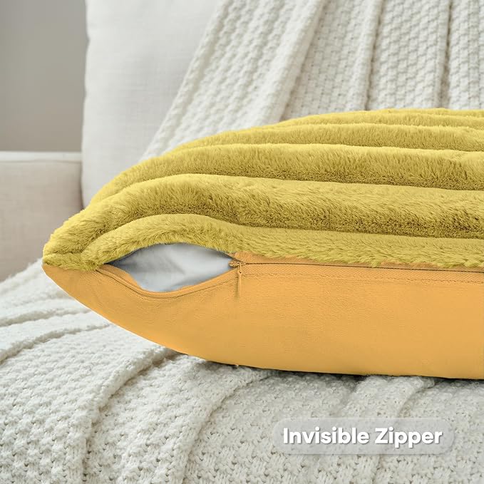 FUTEI Mustard Yellow Throw Pillow Covers Set of 2, 16x16 Inch Striped Texture - Image 3