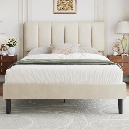 vecelo full size bed frame with upholstered headboard, main product view