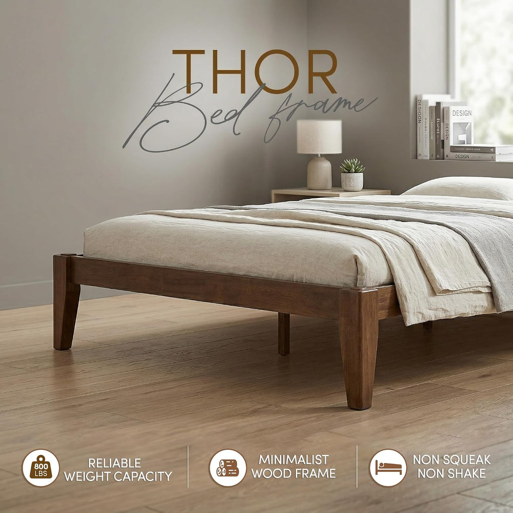 Thor Japanese Joinery Bed Frame Queen, Solid Wood (Walnut)