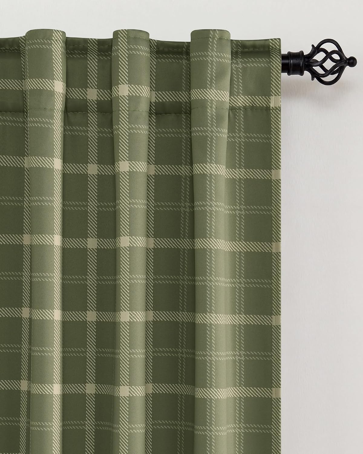 nicetown olive green 100% blackout buffalo check curtains, main product view