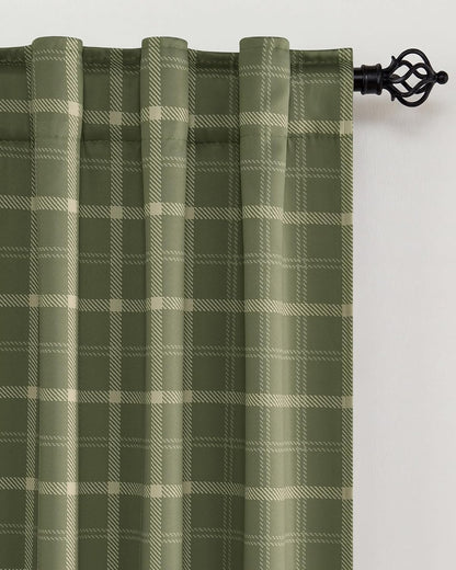 nicetown olive green 100% blackout buffalo check curtains, main product view