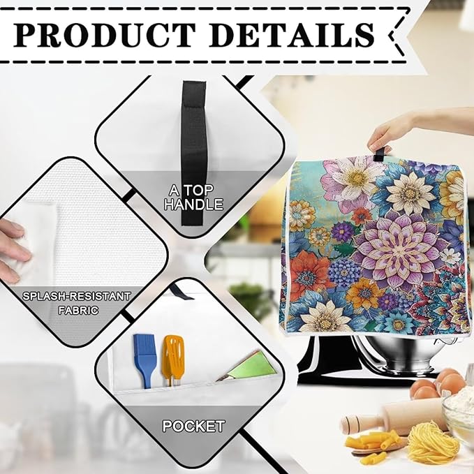 Kitchen Stand Mixer Covers Boho Mandala Flower Mixer Cover Dust Cover Washable - Image 4