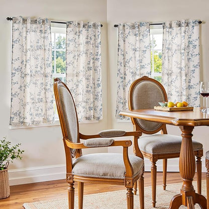 jinchan Floral Kitchen Curtains 45 Inch Linen Tier Curtains Farmhouse Cafe Half - Image 2
