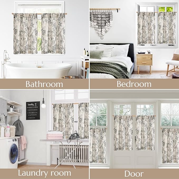 jinchan Floral Linen Kitchen Curtains Farmhouse Tier Curtains French Small - Image 7