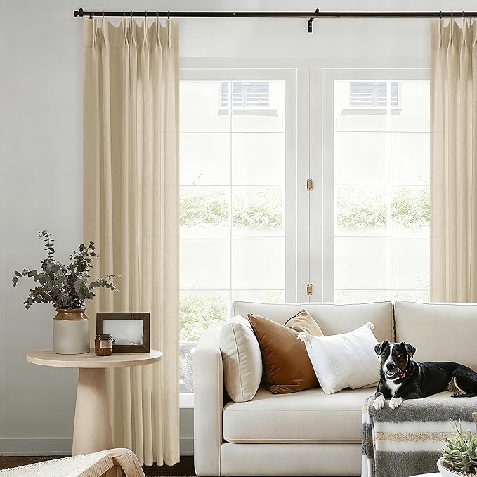 Beige Linen Pinch Pleat Curtains 84 Inches Long - Image 7