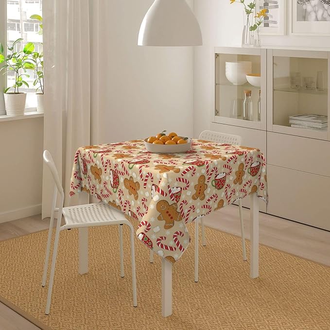Christmas Tablecloth Square 60×60 Inch, Gingerbread Man Candy Cane Holiday - Image 3