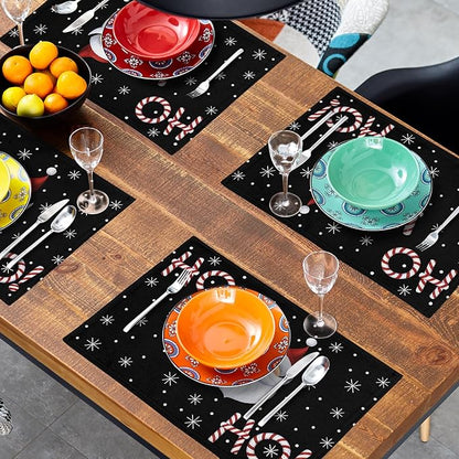 Giwawa Christmas Placemats Set of 4, Santa Claus Laugh Winter Snowflake Black - Image 8