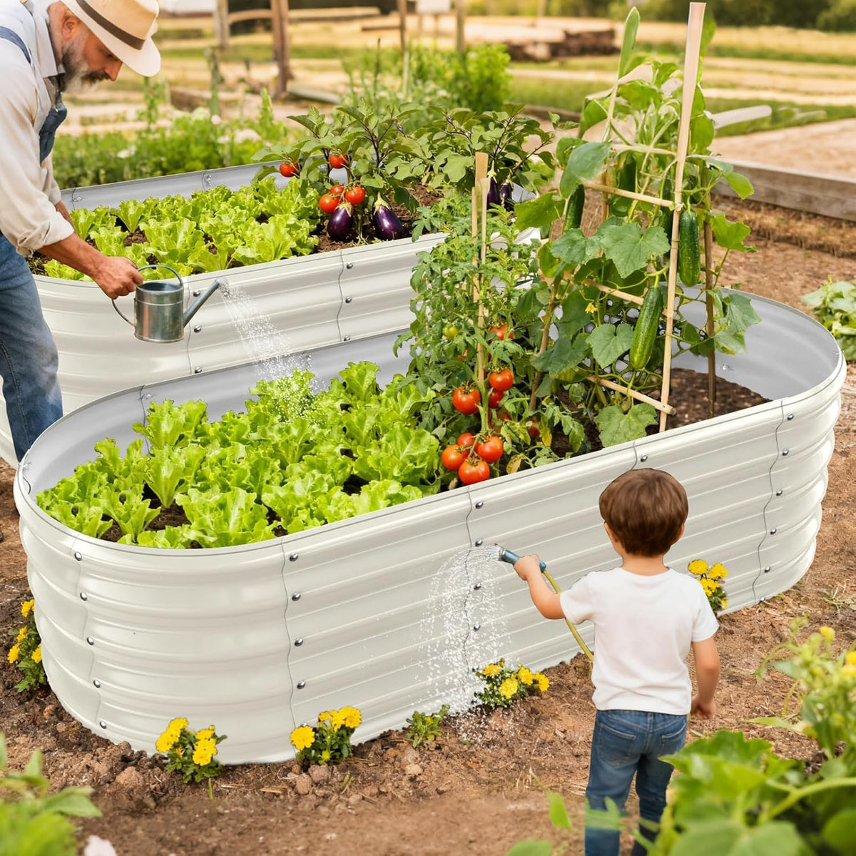 17" tall oval-shaped / elliptic metal raised garden, package contents