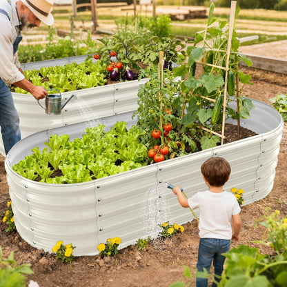 17" tall oval-shaped / elliptic metal raised garden, package contents