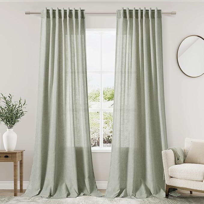 Nanspring Sage Green Curtains 92 Inch Length 2 Panels Back Tab Pocket Light by Nanspring