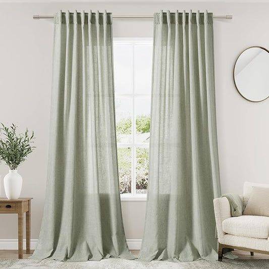 Nanspring Sage Green Curtains 92 Inch Length 2 Panels Back Tab Pocket Light by Nanspring