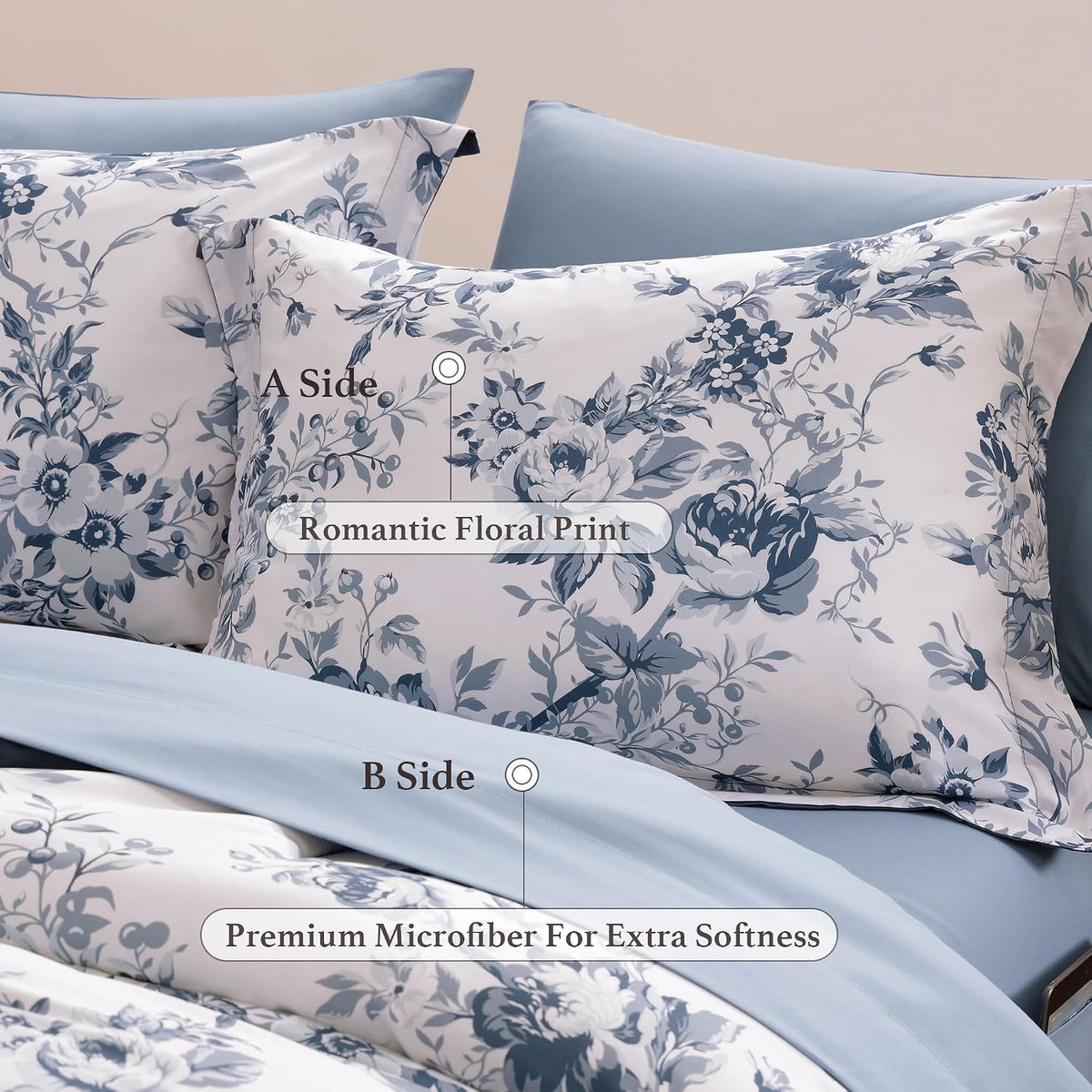 bloomhaven full size comforter sets-7 pieces blue floral, package contents