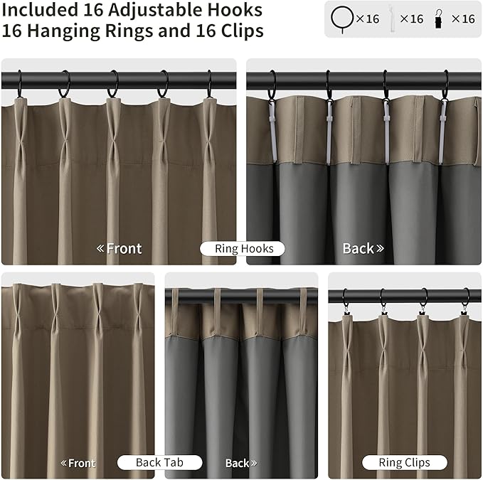 Joywell Pinch Pleated 100% Blackout Linen Curtains 2 Panels Linen Blend Room - Image 3