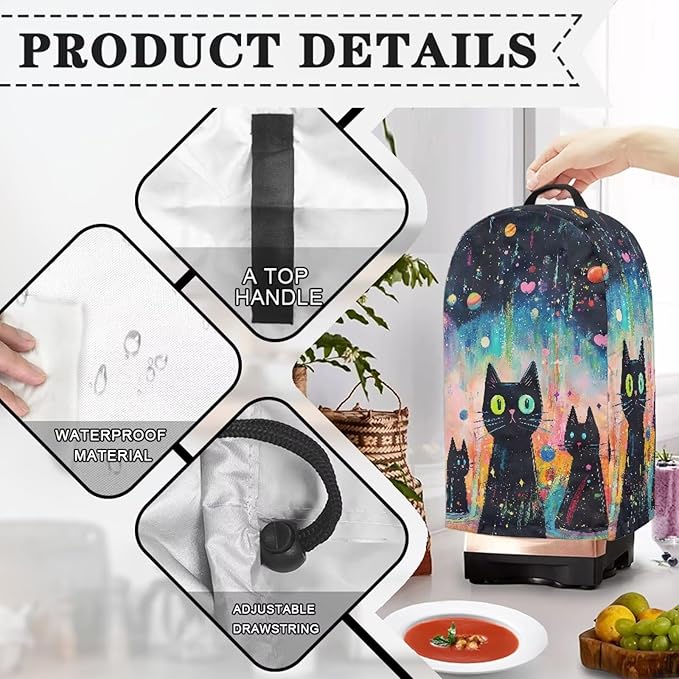 Vintage Black Cat Blender Dust Cover Food Processor Cover Coffee Machine - Image 5