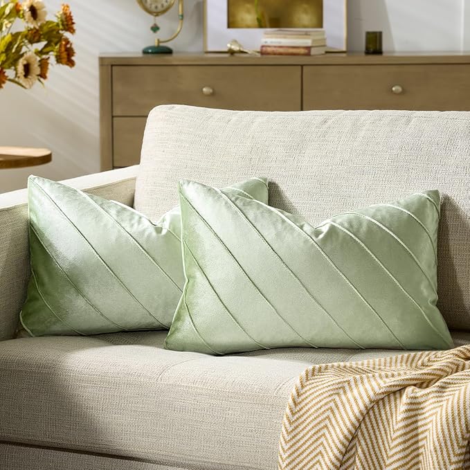 GIGIZAZA Sage Green Velvet Pillow Covers 12x20 by GIGIZAZAFocusingonhomedecoration