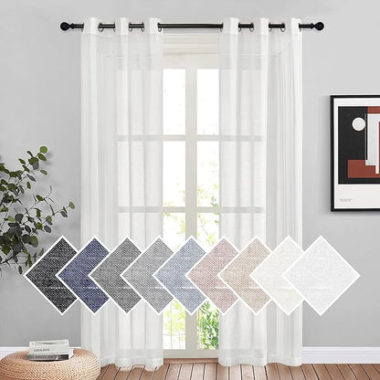 NICETOWN White Sheer Linen Curtains 84 inch Length, Grommet Semi Sheer Flax by NICETOWN