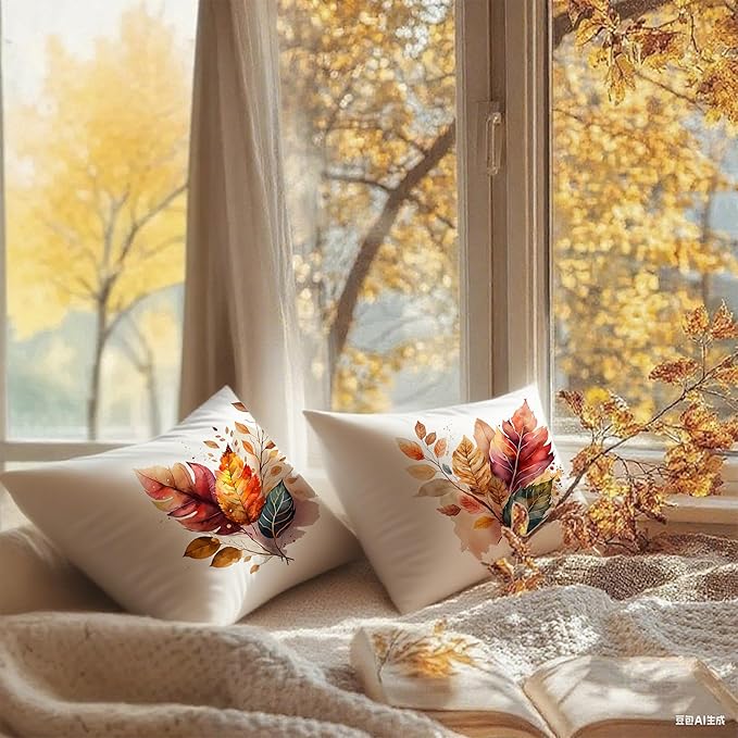 Rustic Fall Leaves Pillow Covers 18x18, Fall Home Decor, Watercolor Farmhouse - Image 6