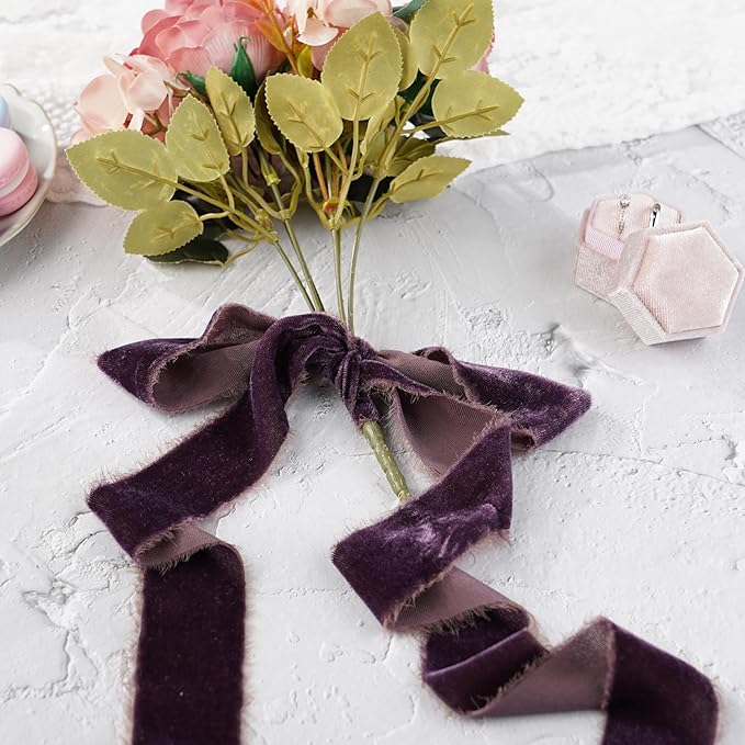 Plum Velvet Ribbon 1.5 Inch Frayed Silk Velvet Rustic Mauve Purple Christmas - Image 3