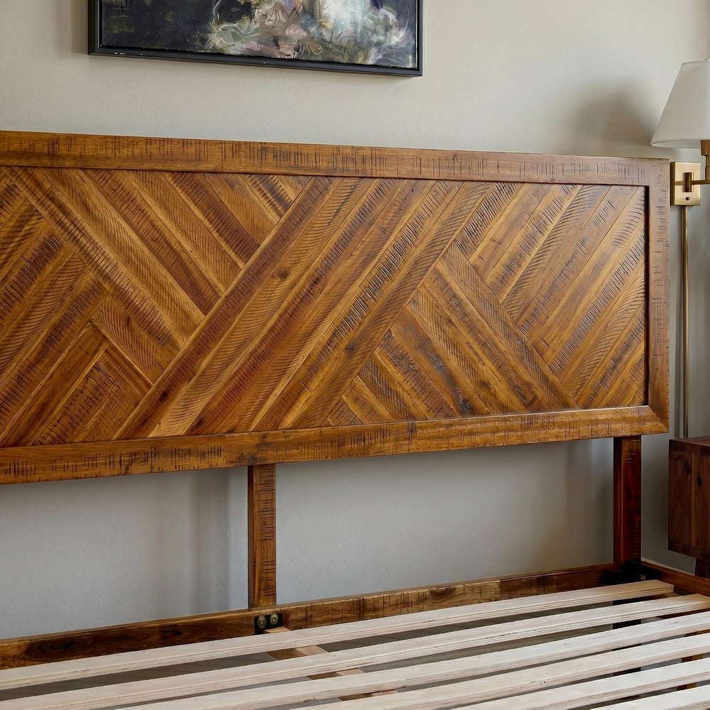 Acacia Sierra Queen Solid Wood Bed Frame, Adjustable Headboard, Walnut