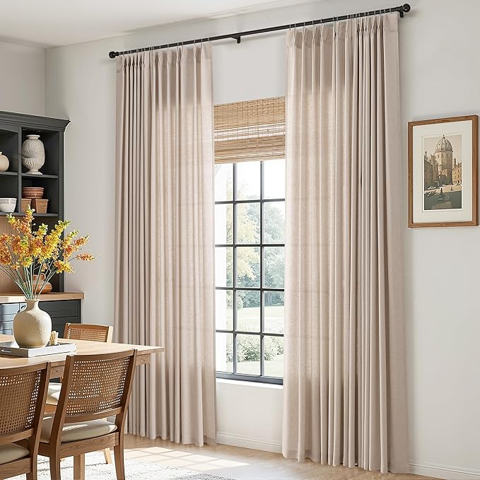Tan Pinch Pleated Linen Curtains 84 Inch Length 2 Panels - Image 3