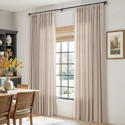 Tan Pinch Pleated Linen Curtains 84 Inch Length 2 Panels - Image 3