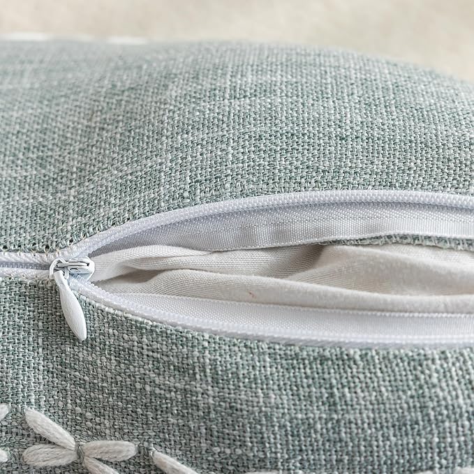 vctops Rustic Striped Cotton Linen Decorative Throw Pillow Cover Embroidery - Image 6
