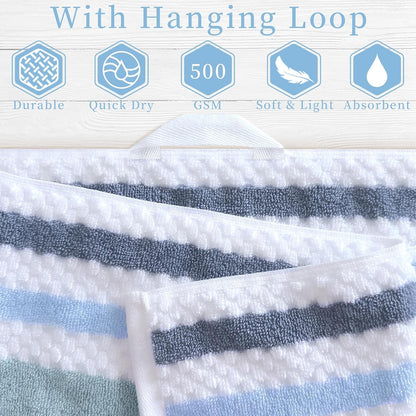 voova & movas stripe towels, cotton blend, ultra shown in use