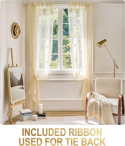 Foil Stripe Beige Sheer Curtains 84 inches Length 2 Panels - Image 3