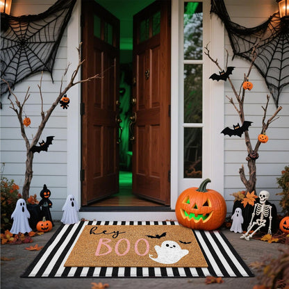 Duraaamo 2 Pcs Halloween Door Mat Outdoor, Ghost Pink Boo Style, Non Slip