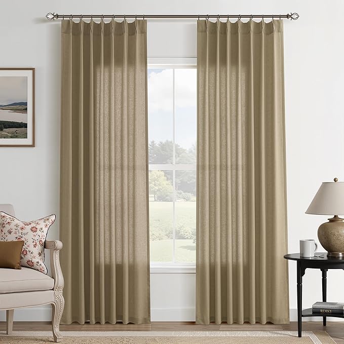 Linen Brown Pinch Pleated Linen Curtains 84 Inch Length 2 Panels by Aersas