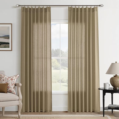Linen Brown Pinch Pleated Linen Curtains 84 Inch Length 2 Panels by Aersas