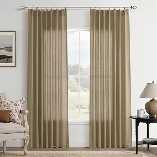 Linen Brown Pinch Pleated Linen Curtains 84 Inch Length 2 Panels by Aersas