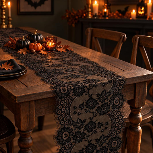 10 PCS Black Lace Table Runner 14x120 Inch Vintage Halloween Party Decor