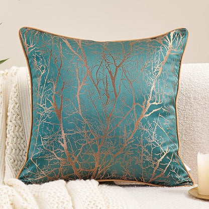 Avigers 20 x 20 Inch Square Teal Green Brown Gold Tree Branch Embroidery by Avigers