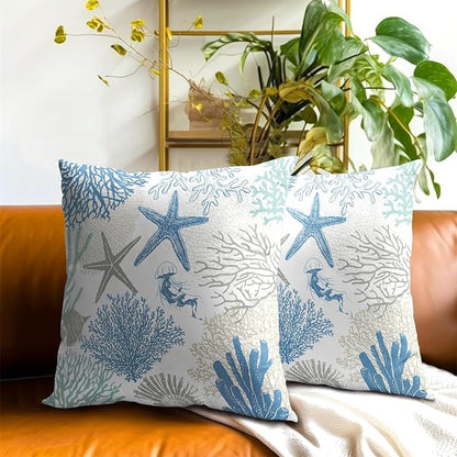 Coastal Nautical Throw Pillow Cover 18x18 inch Set of 2 Beach Themed Sea Coral - Image 7