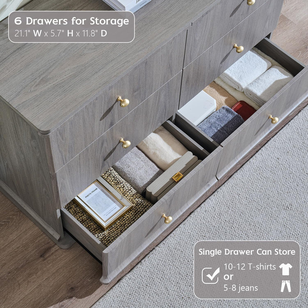 Modern 6 Drawers Dresser for Bedroom, 47" Wide Dressers, Light Grey