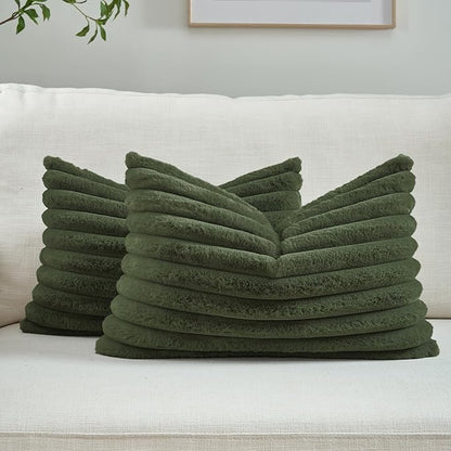 FUTEI Olive Green Throw Pillow Covers Set of 2, 12x20 Inch Striped Texture by FUTEI