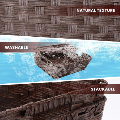 onlytak large 2-pack plastic wicker storage baskets, 17"x13"x5.5", close-up detail