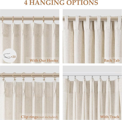 Natural Pinch Pleat Linen Curtains 108 Inch Length 2 Panels Set - Image 2