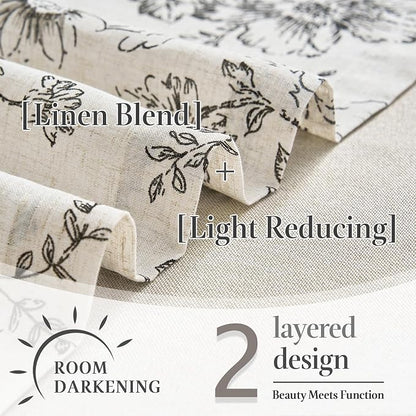 jinchan Linen Kitchen Curtain 24 Inch French Floral Double Layer Curtain - Image 9