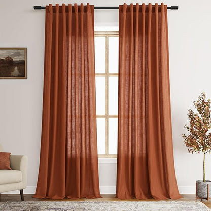 Linen Blend Terracotta Curtains 96 inches Long 2 Panel Back Tab Rod Pocket by Nanspring