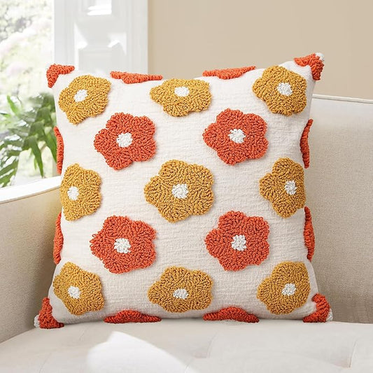 Adabana Chenille Flower Throw Pillow Cover 18x18 Boho Decorative Tufted Pillows by Adabana