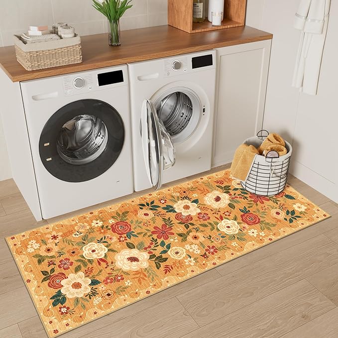 DUKINO 2x5 Runner Rug for Hallway, Washable Kitchen Floral Runner Rug - Image 3