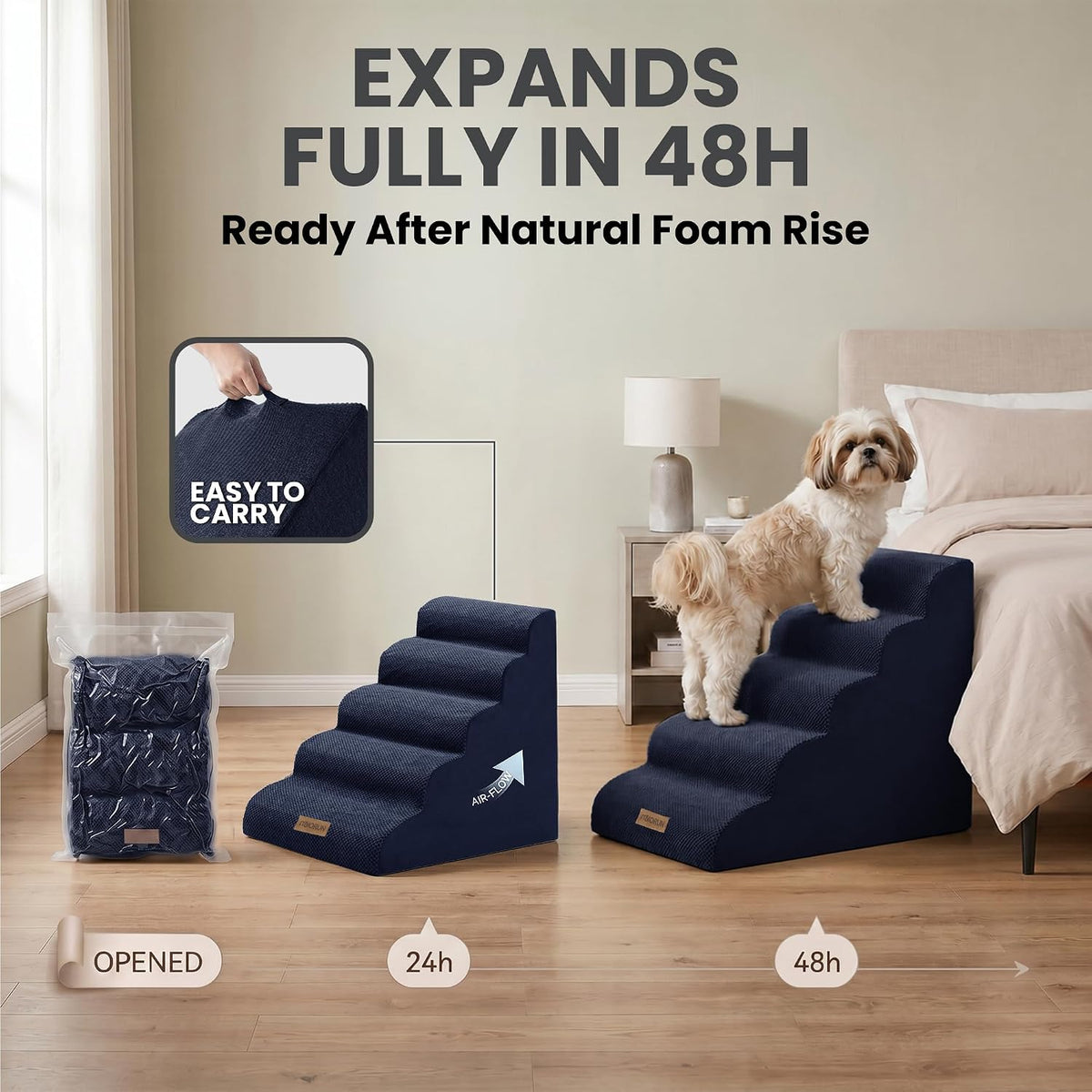 miorun dog stairs for high beds, 24.5" foam on a desk or shelf