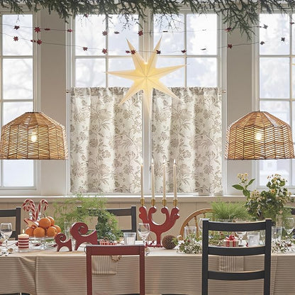 jinchan Floral Linen Tier Curtains 24 Inch Farmhouse Cafe Curtains Rod Pocket by JINCHAN