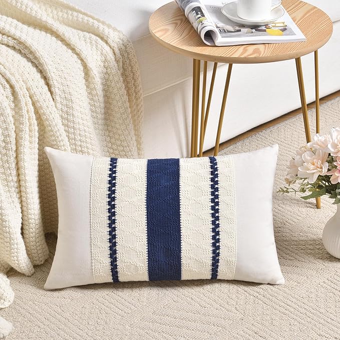 Fancy Homi Set of 2 Navy Blue Lumbar Decorative Throw Pillow Covers 14x24 Inch - Image 2