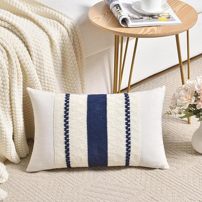 Fancy Homi Set of 2 Navy Blue Lumbar Decorative Throw Pillow Covers 12x24 Inch - Image 2