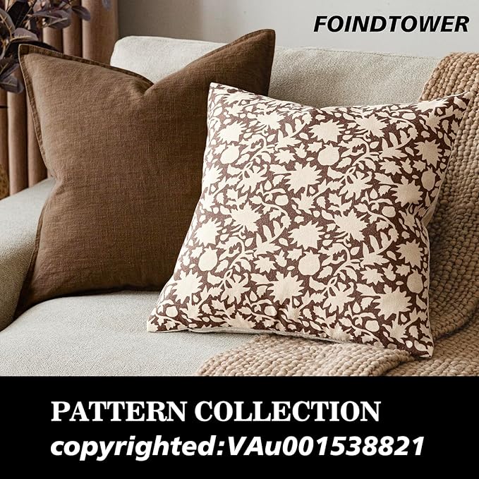 Foindtower Set of 2 Decorative Neutral Floral Throw Pillow Covers Accent - Image 3