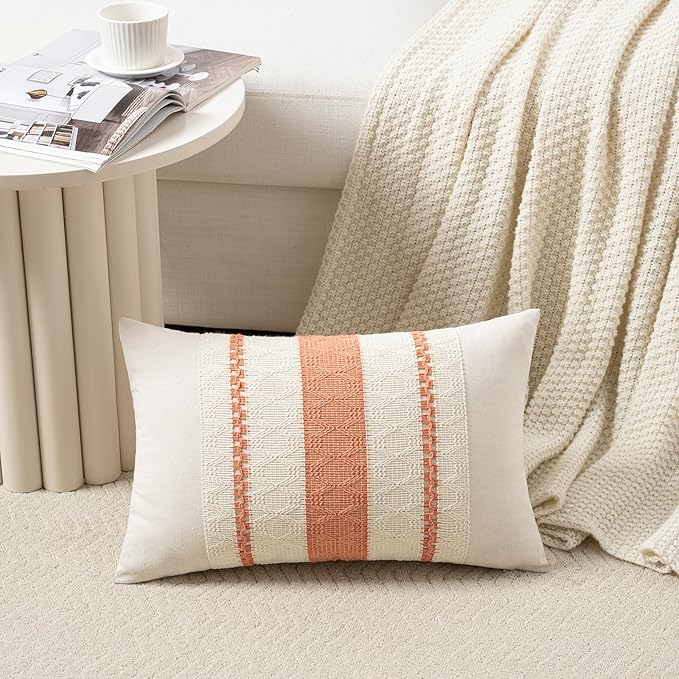 Fancy Homi Set of 2 Boho Coral Lumbar Decorative Throw Pillow Cover 12x20 Inch - Image 2