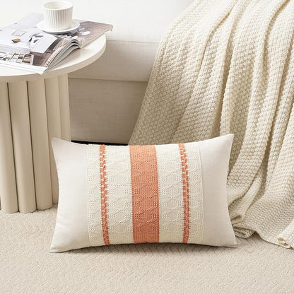 Fancy Homi Set of 2 Boho Coral Lumbar Decorative Throw Pillow Cover 12x20 Inch - Image 2